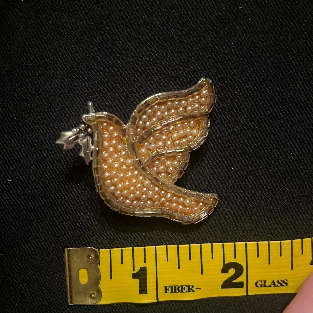 Liz Claiborne Beaded Dove Silver Tone Brooch